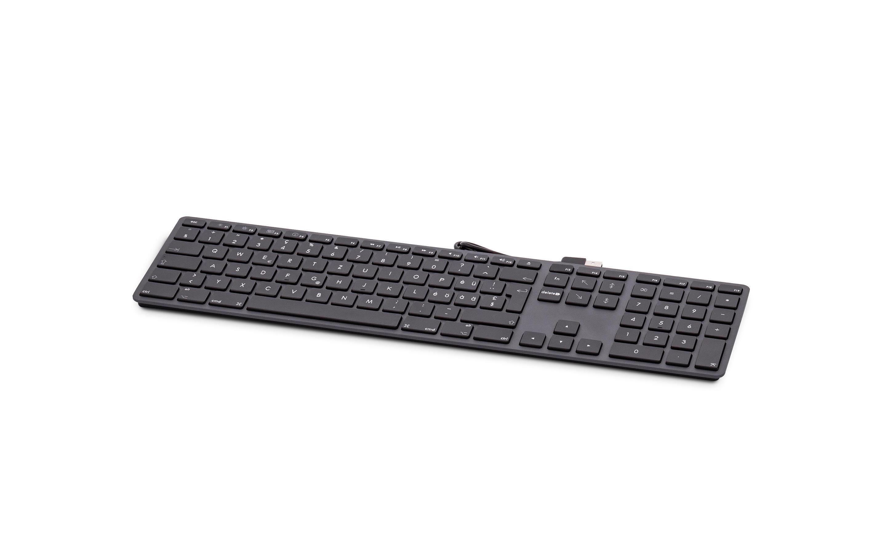 Tastatur KB-1243 Schwarz, Mac CH-Layout mit ZiffernblockElegante Mac-Tastatur mit Aluminiumcover