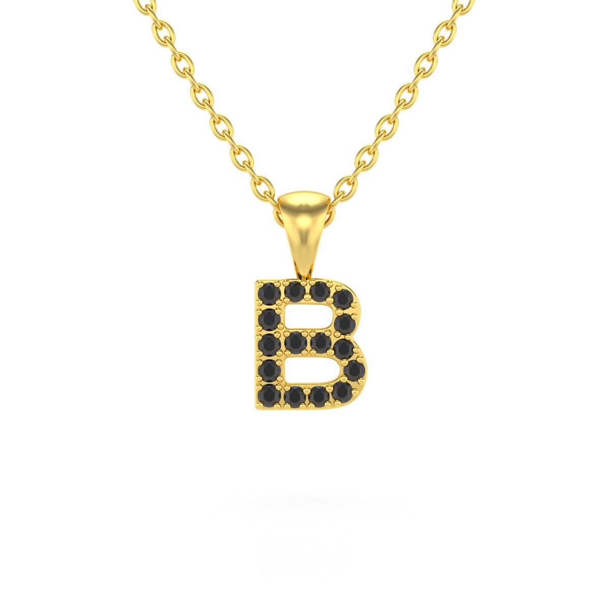 Collier Pendentif ADEN Lettre B Or 750 Jaune Diamant Noir Chaine Or 750 incluse 0.72grs