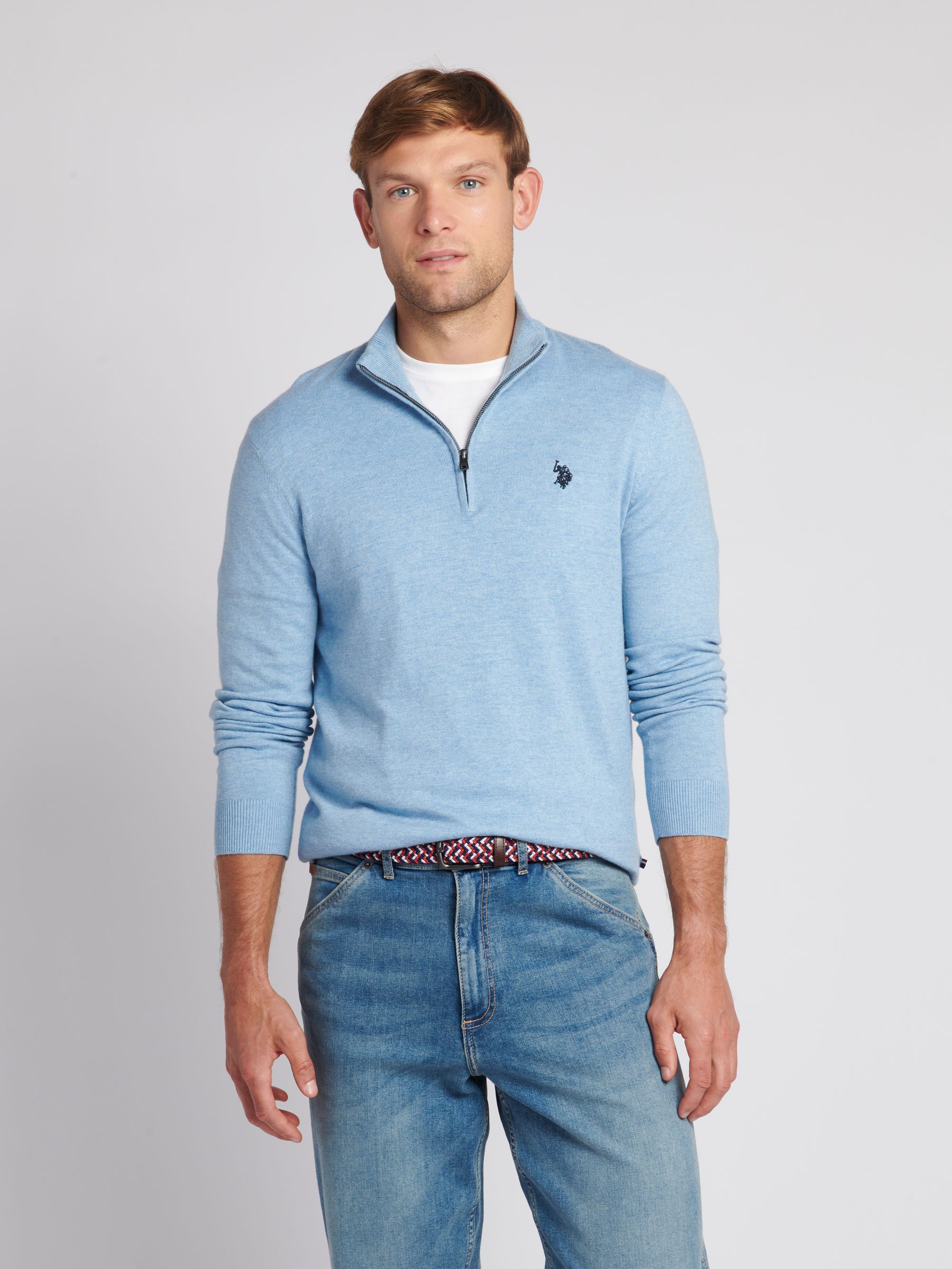 Blauw - U.S. Polo Assn. Katoenen Opstaande kraag 1/4 gebreid met rits