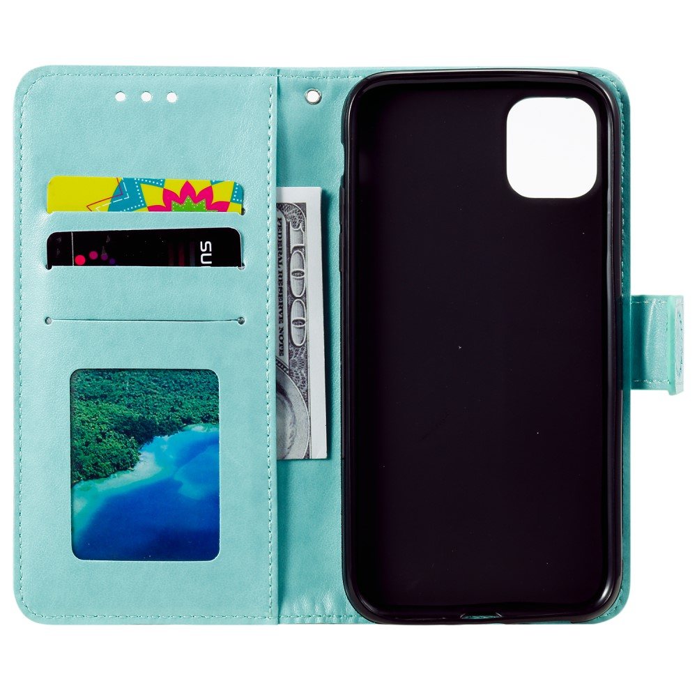 iPhone 13 Pro Leder Tasche Wallet - Mandala Flowers Imprint - Türkis