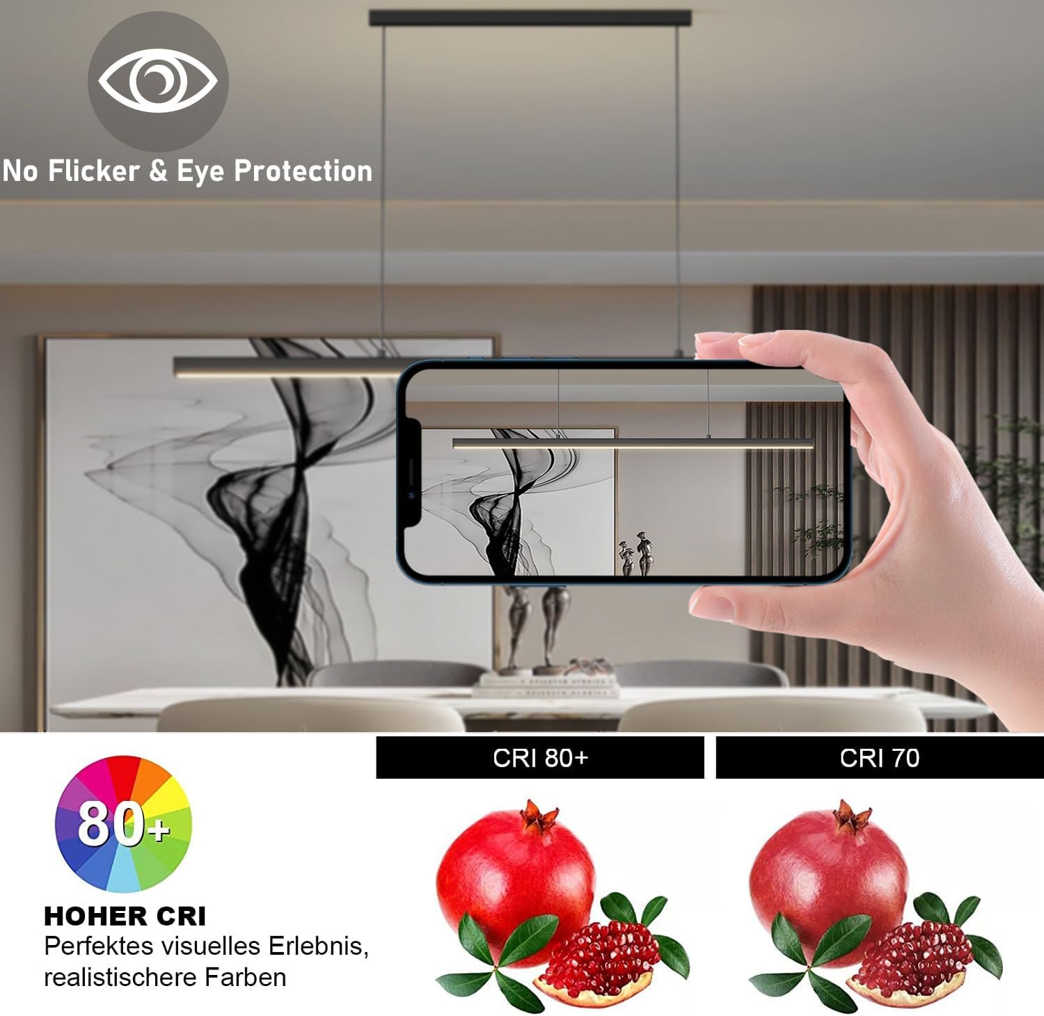 SENFAY 120cm LED Hängelampe esstisch Dimmbar, Pendelleuchte Schwarz mit Fernbedienung, 48W Moderne Linear design Hängeleuchte, Esstischlampe hängend Höhenverstellbar für Esszimmer Küche büro
