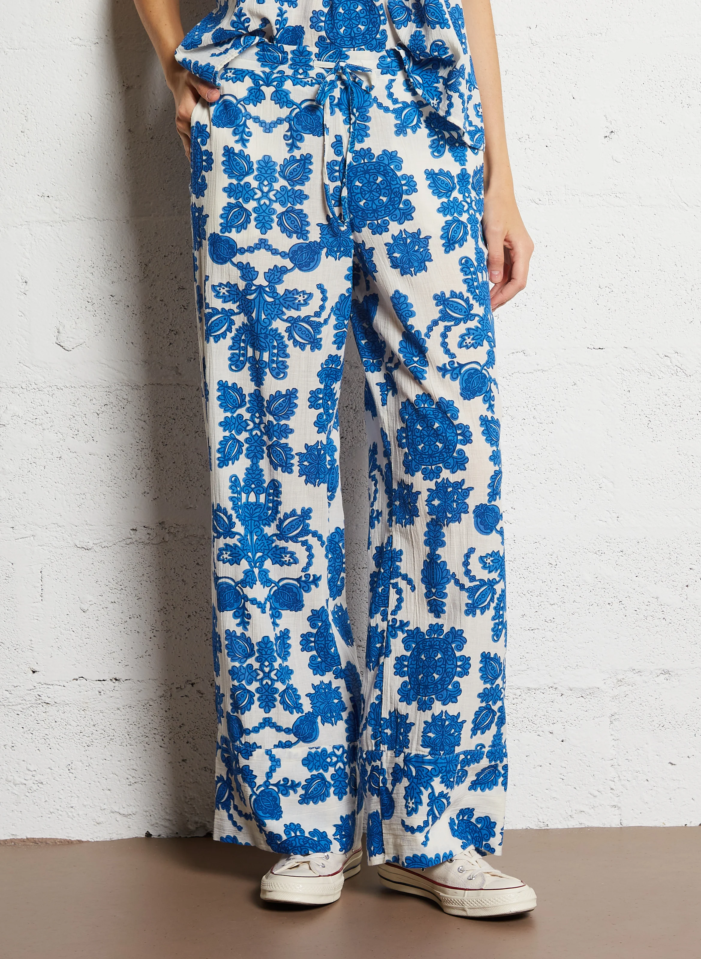 PRINCE BIS - Pantalon large en coton mélangé | Bleu