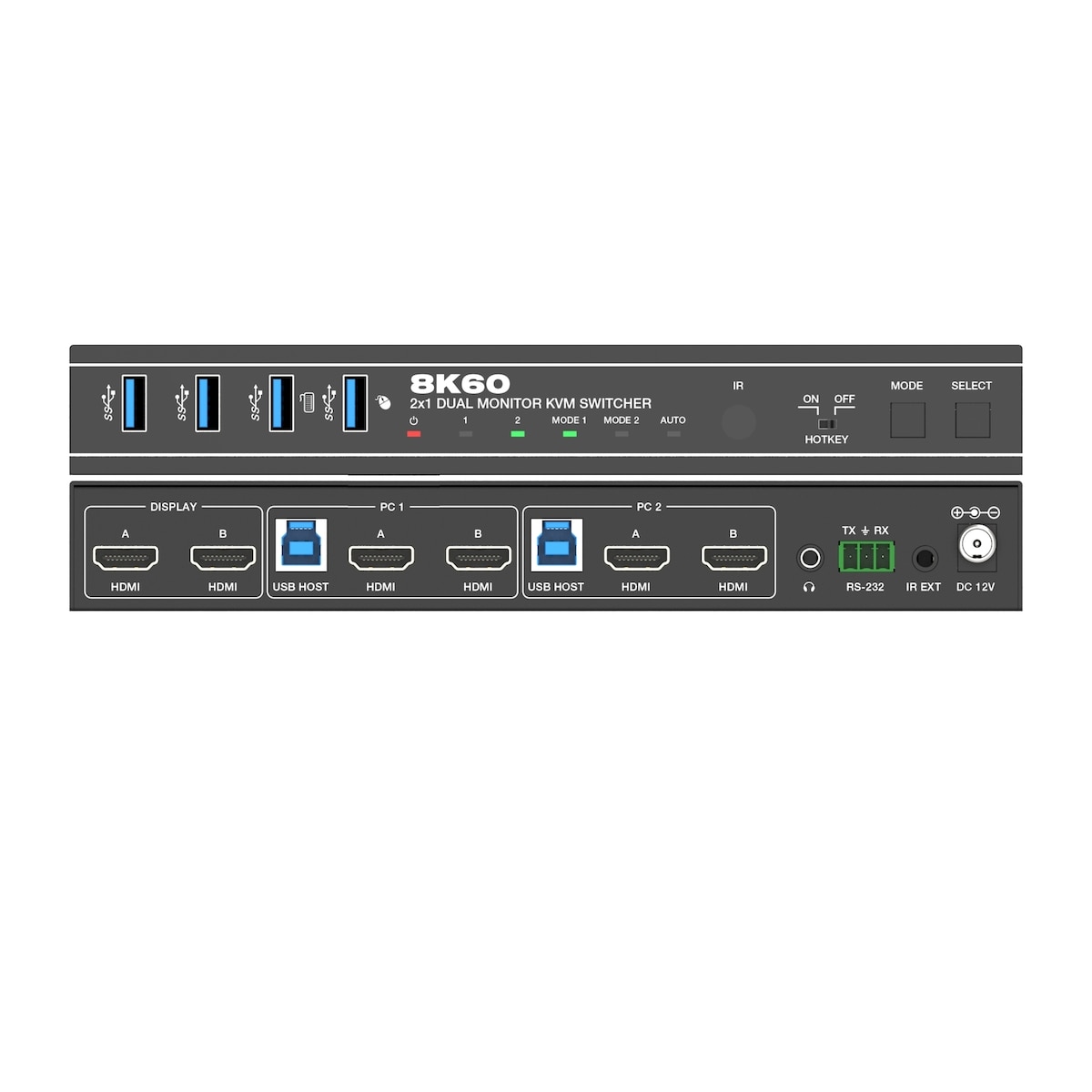 NÖRDIC KVM Switch 2 til 2 HDMI 8K60Hz 4K 120/144Hz 4xUSB3.1-støtte for UltraWide-skjerm