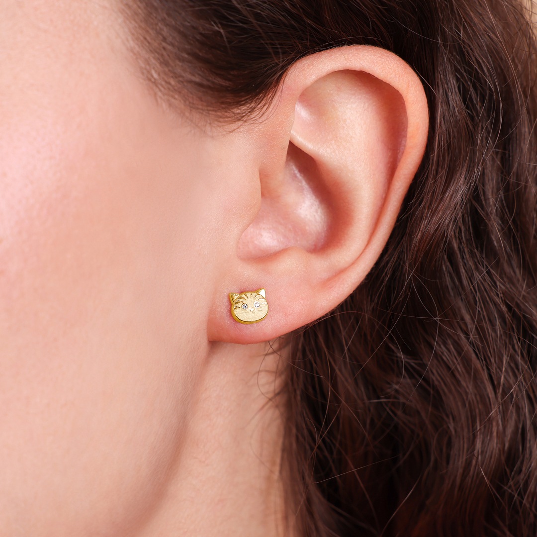 Ohrstecker 750/18 K Gelbgold Katzen mit Zirkonia