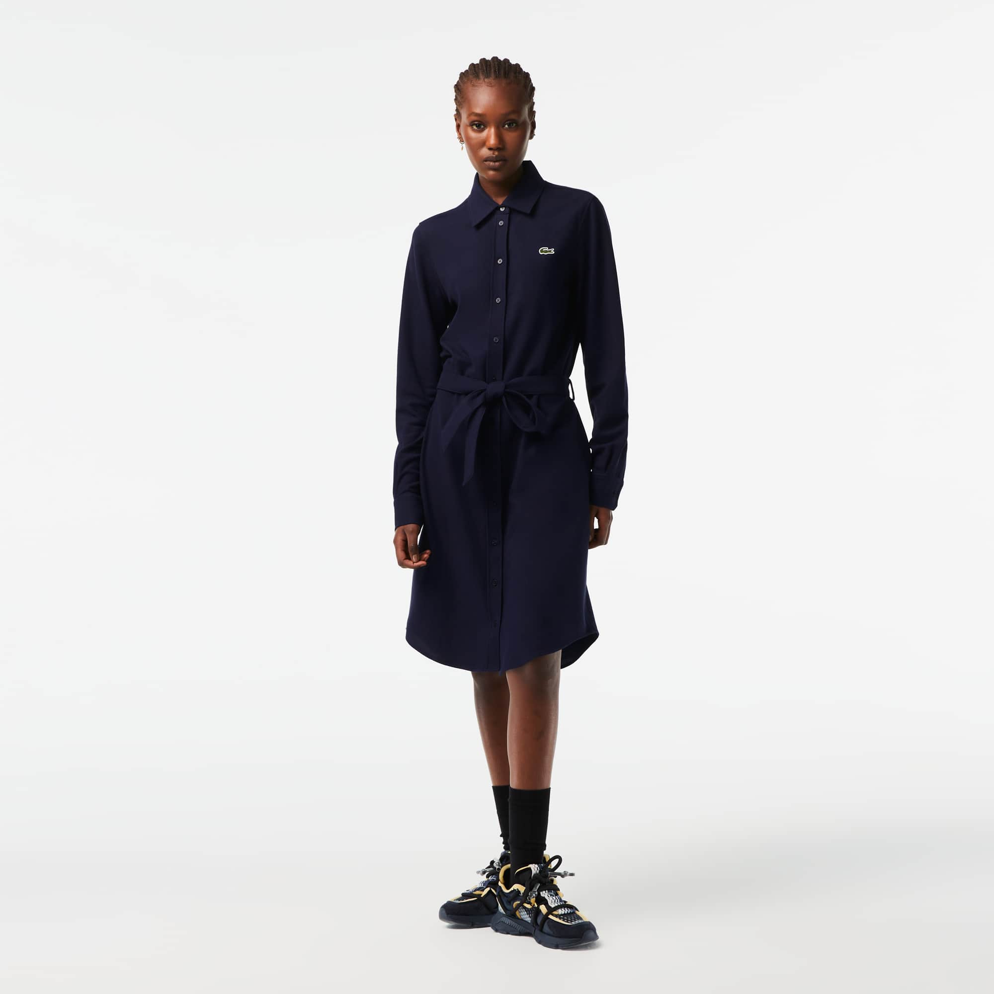Robe polo femme Lacoste avec taille ajustable en piqué de coton Robes & Jupes - Bleu - Lacoste - Femme