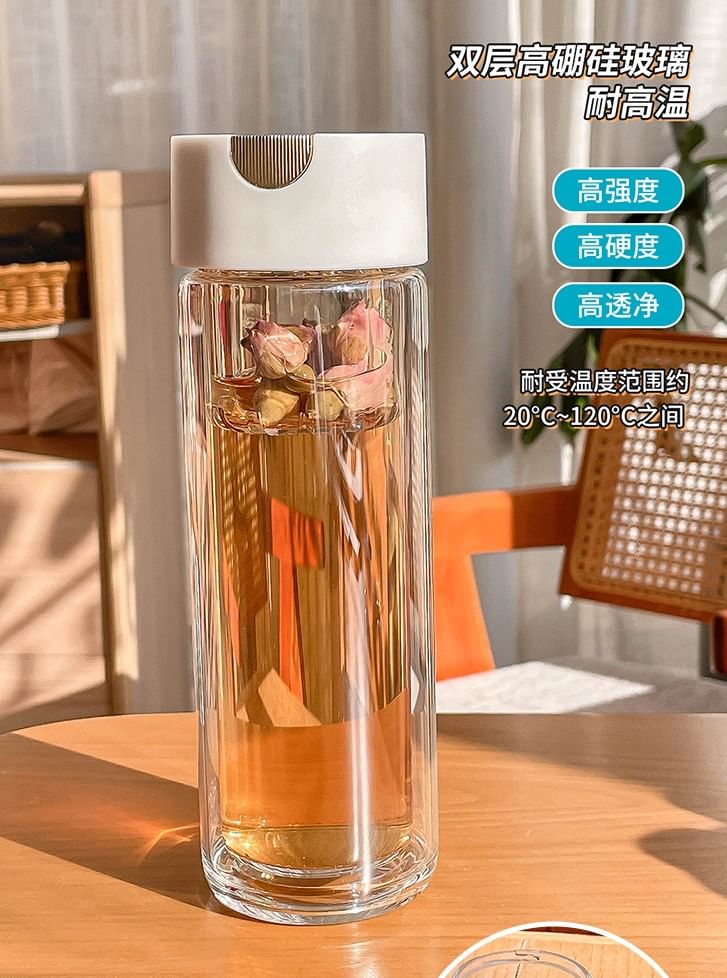 Fun House - Dubbelwandige glazen thee-infuser drinkfles (verschillende ontwerpen)