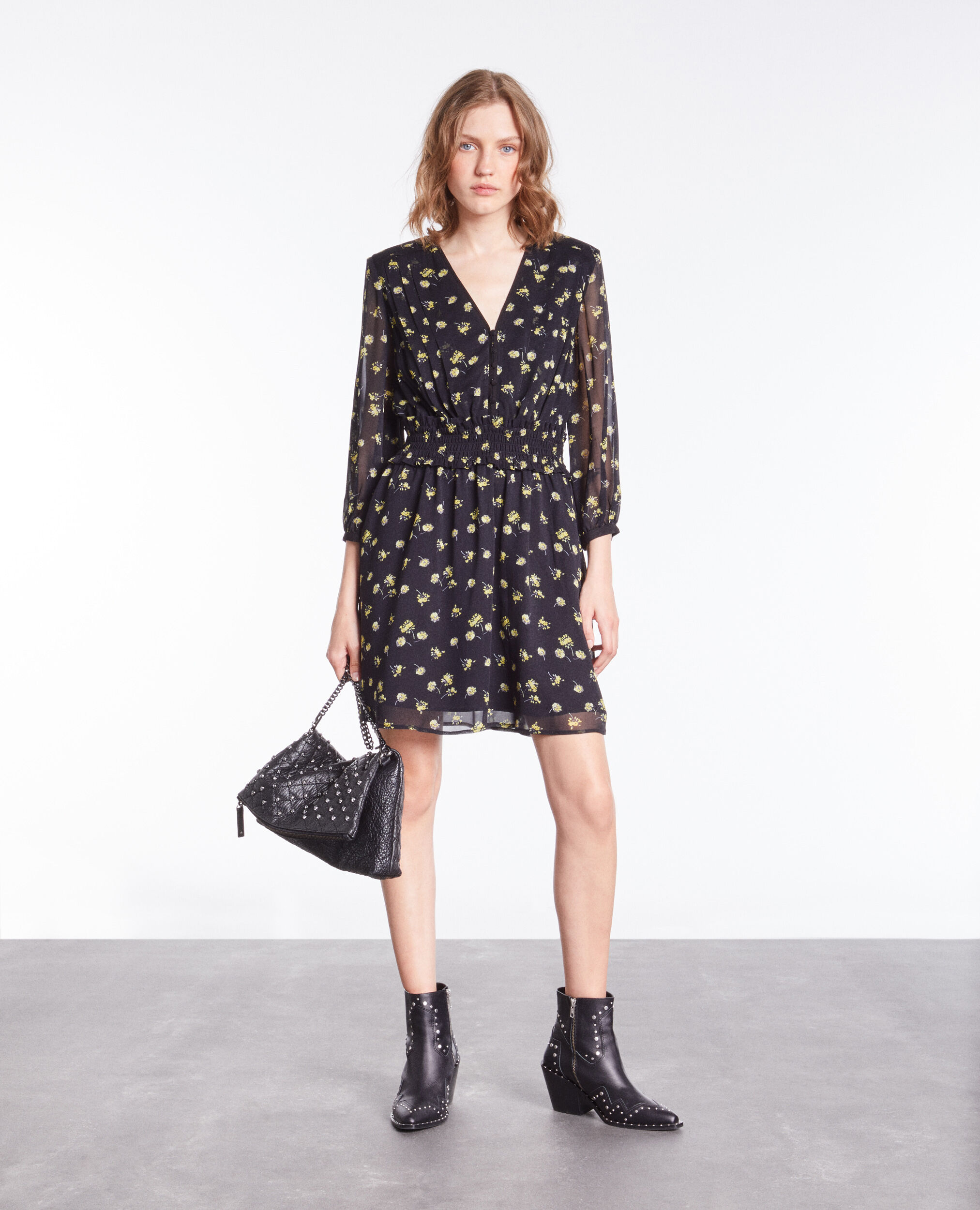 Robe courte imprimée avec boutonnage