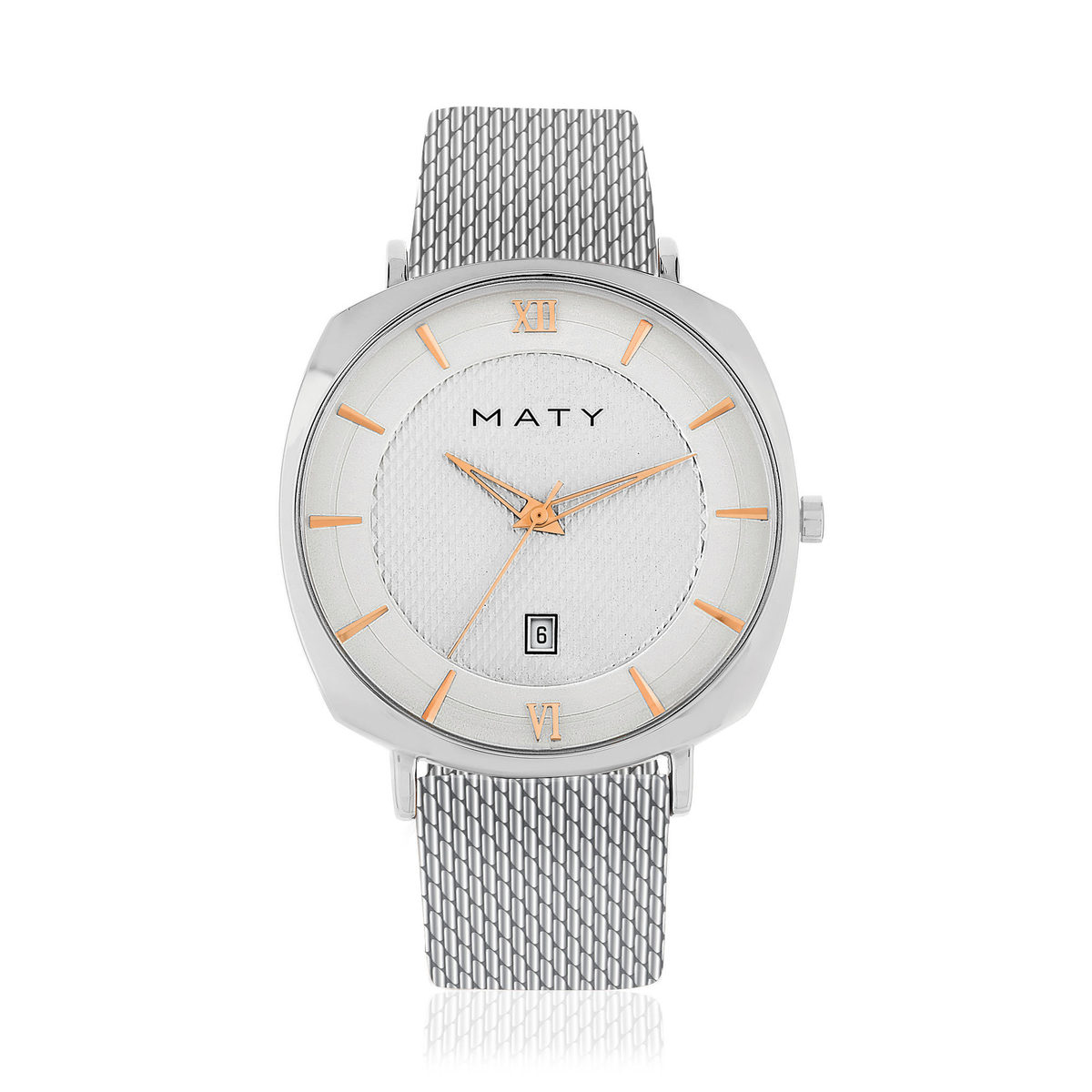 Montre homme chromée bracelet maille milanaise acier