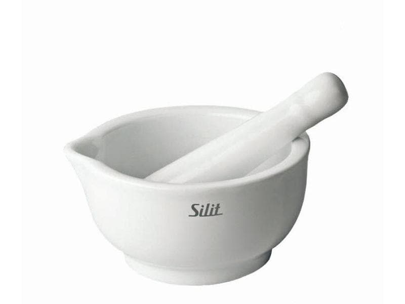 Silit Mörser mit Stössel 10 cm, Porzellan Mörser aus Porzellan, weiss