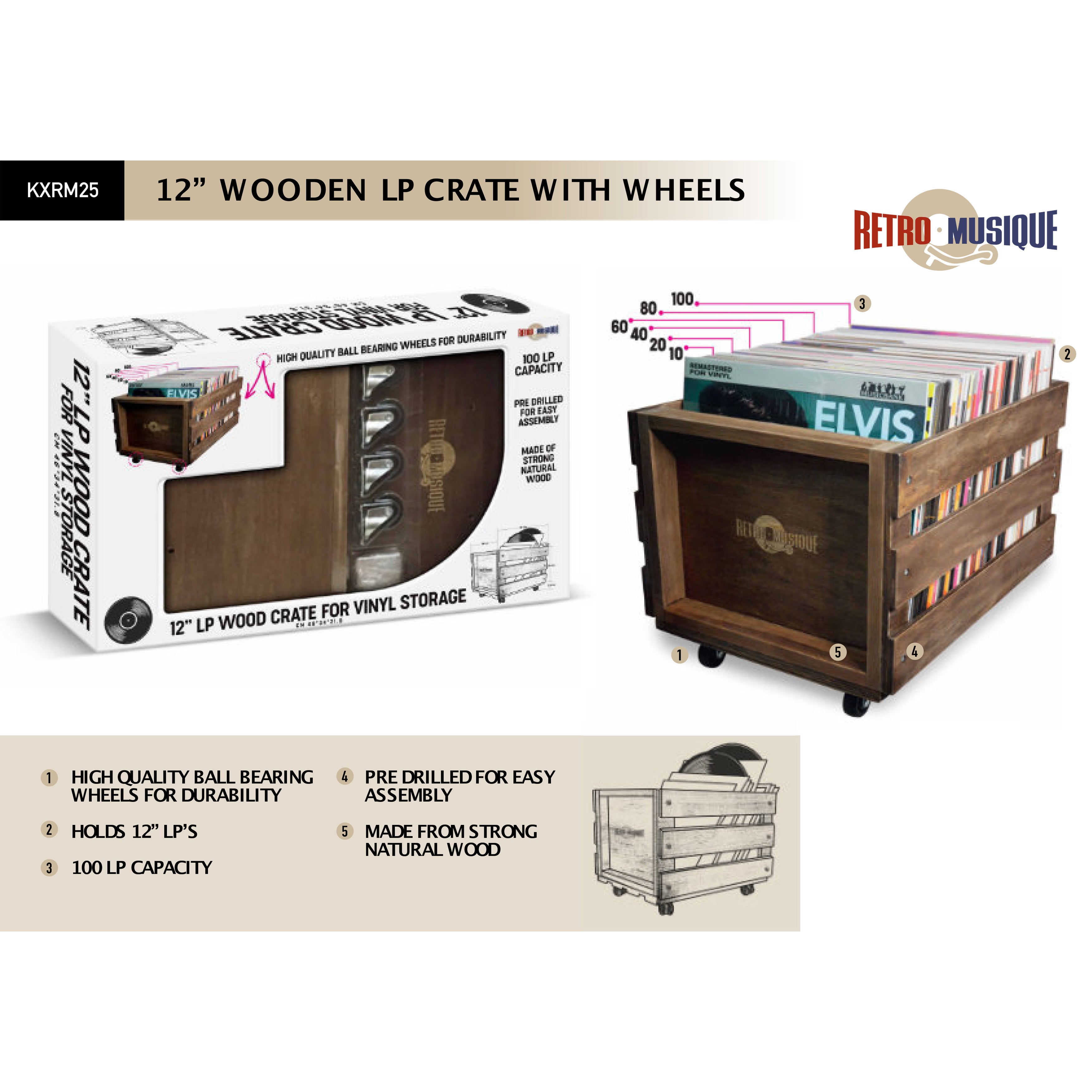 Retro Musique KXRM 25 houten krat voor 100 vinyl