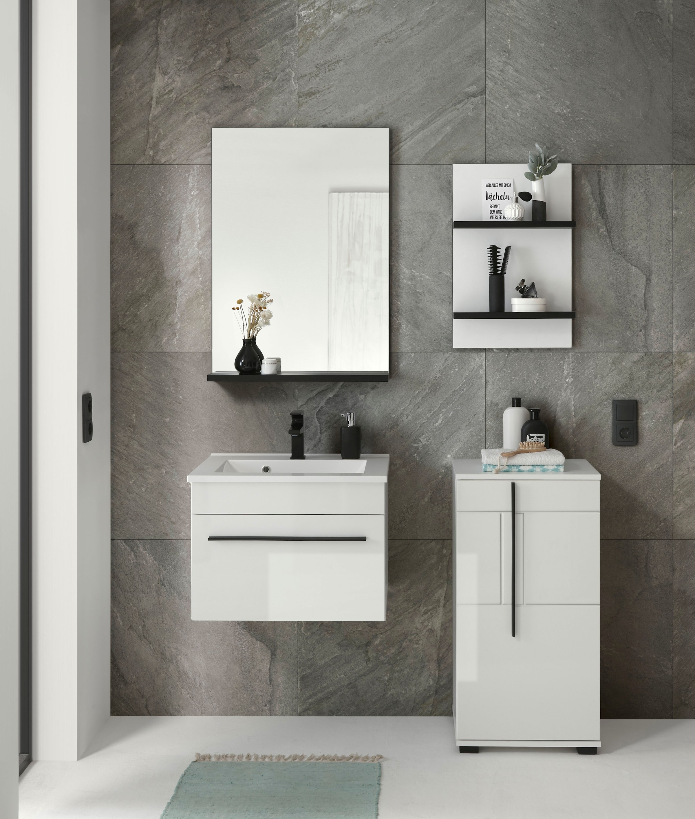 INOSIGN Waschtisch »Cantara, Waschtisch inkl. Waschbecken, modernes Design« mit schwarzem Griff, ausreichend Stauraum