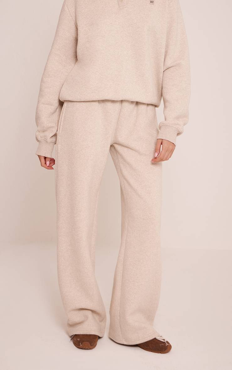 Avoine Pantalon De Jogging Droit En Molleton De Coton Chiné Avoine Avec Badge PLT