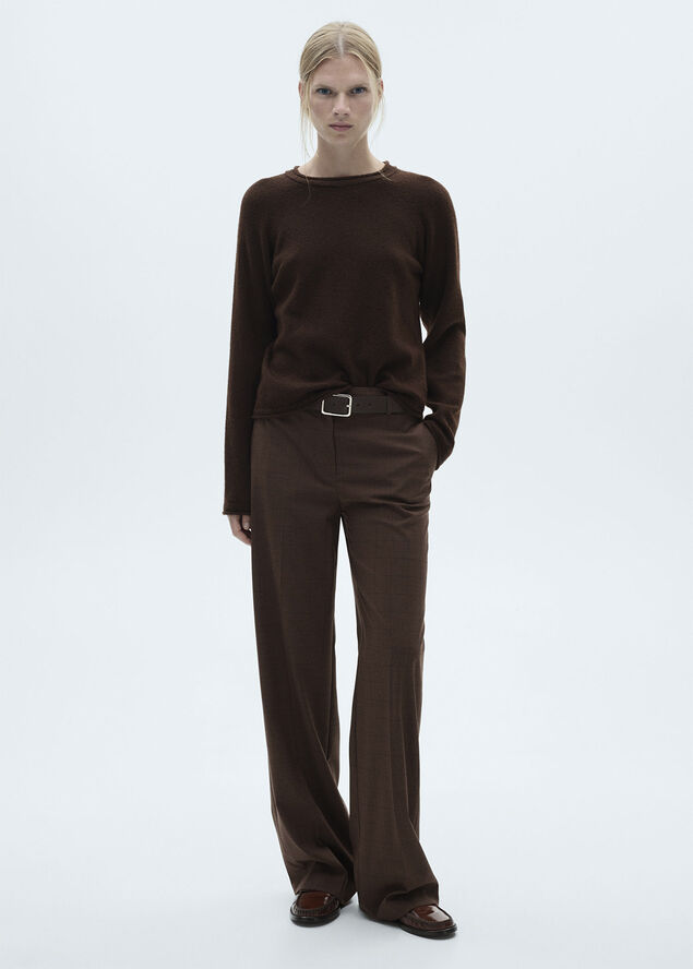 MANGO Straight checked trousers Light beige