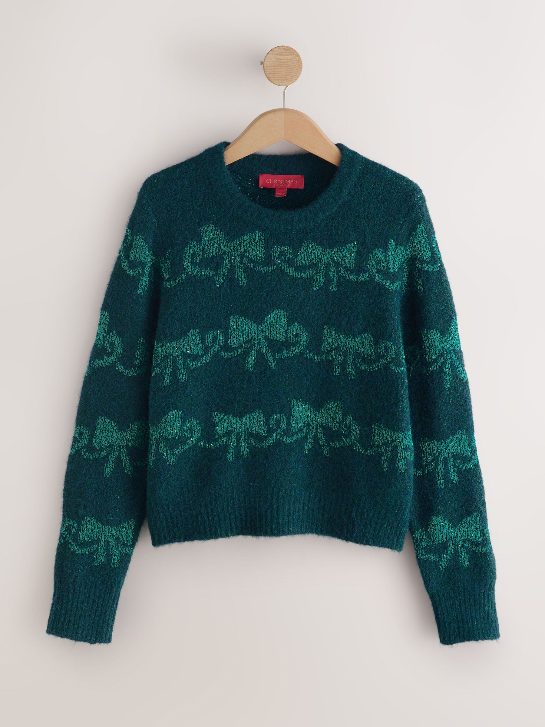 Blauwgroene strik - Kersttrui