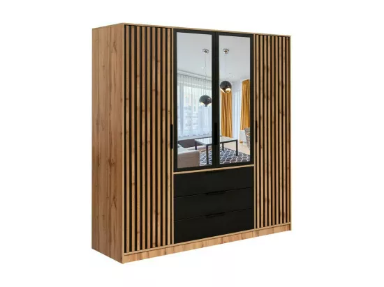 Armoire Enolevo 102, Noir|Chêne wotan, 200x196x58cm, Nombre d'étagères: 8