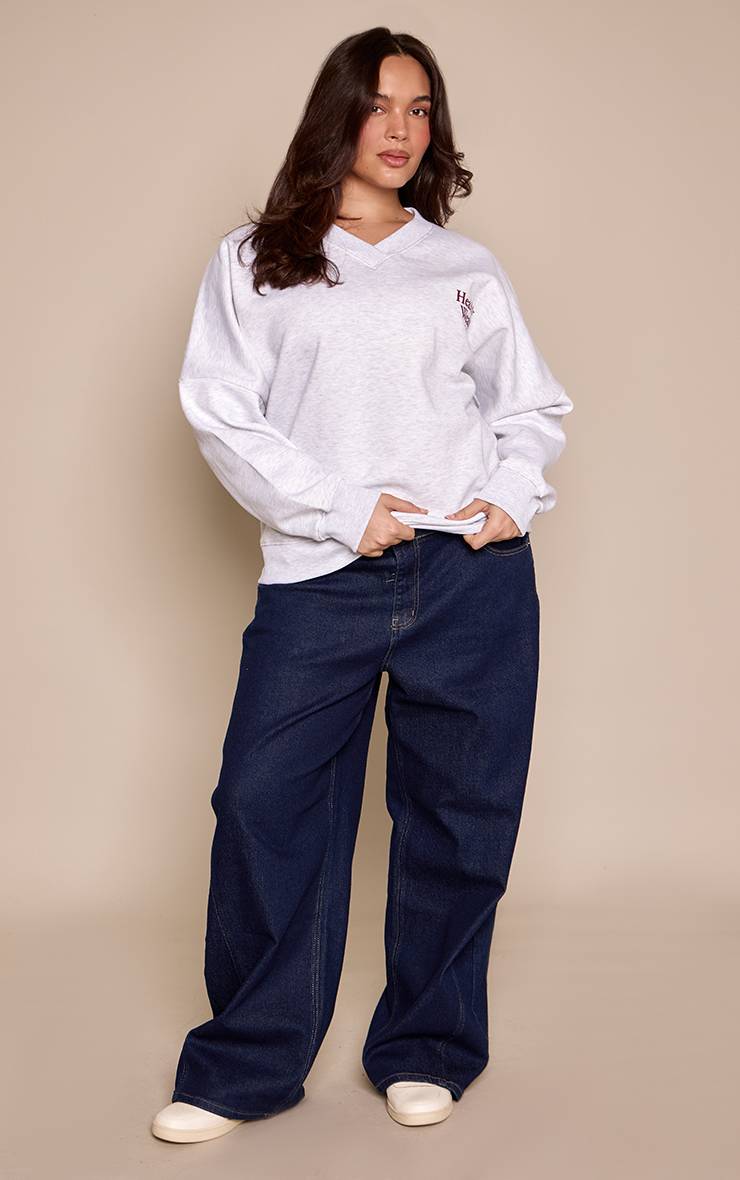 Gris Cendré Sweat-shirt Col V Health Club Grande Taille