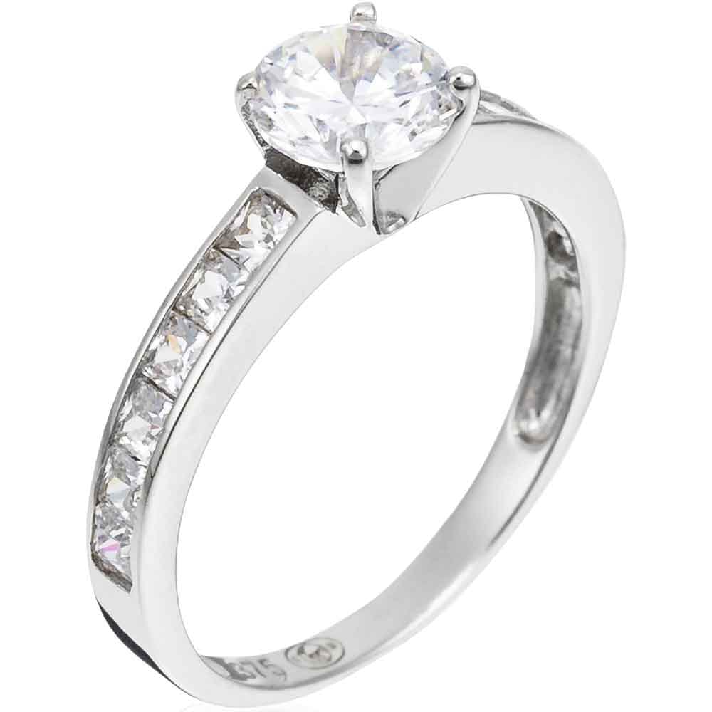 Bague Brillant - Or blanc 375/1000 & zirconium