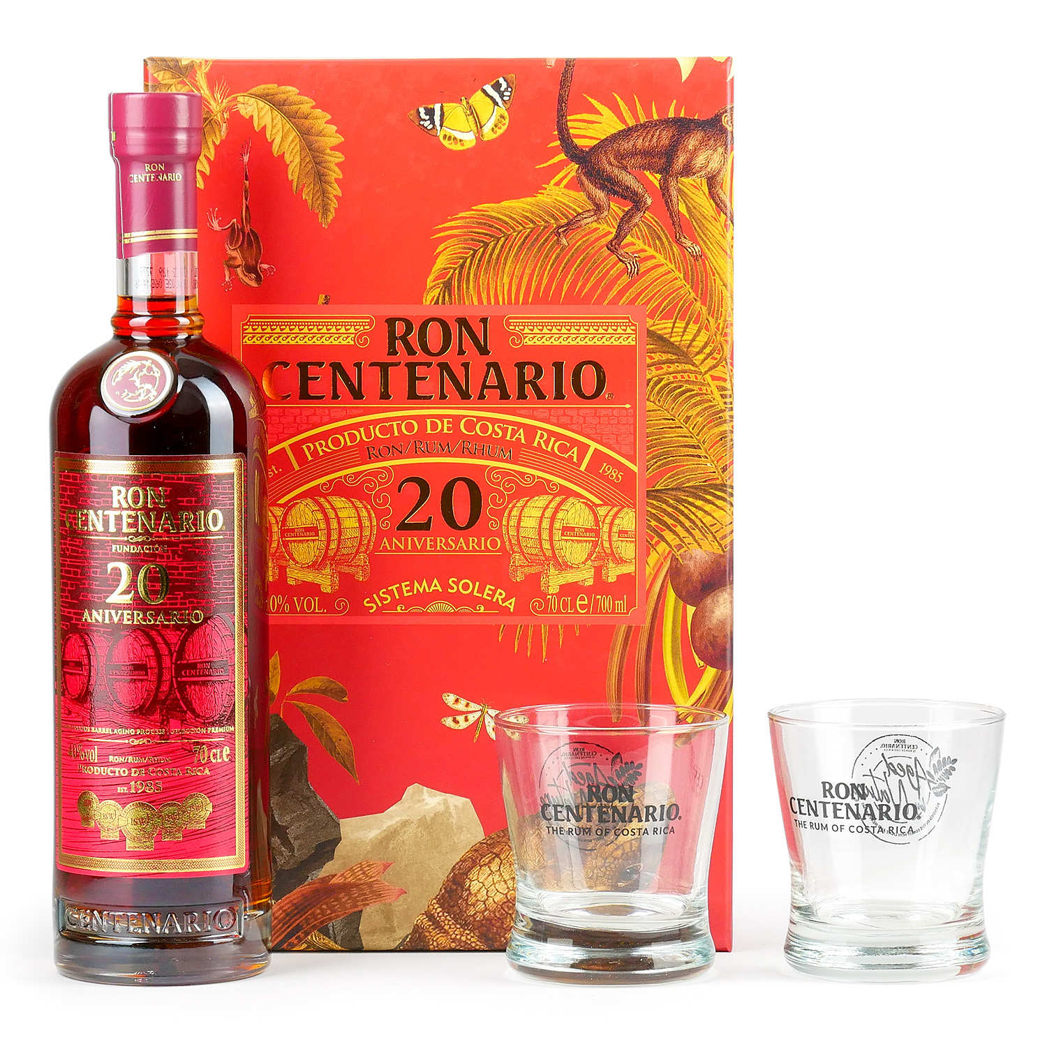 Coffret cadeau Rhum Centenario 20 ans 2 verres