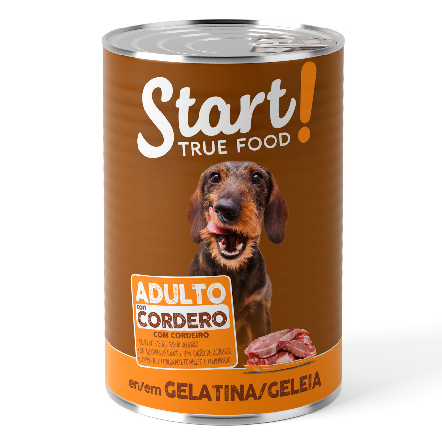 Comece! Ração em lata de gelatina para cães adultos com frango, carne bovina e cordeiro – Pacote múltiplo
