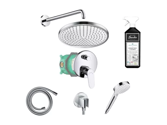 Colonne de douche encastrée HANSGROHE Crometta S avec mitigeur mécanique Logis chromé + nettoyant Briochin