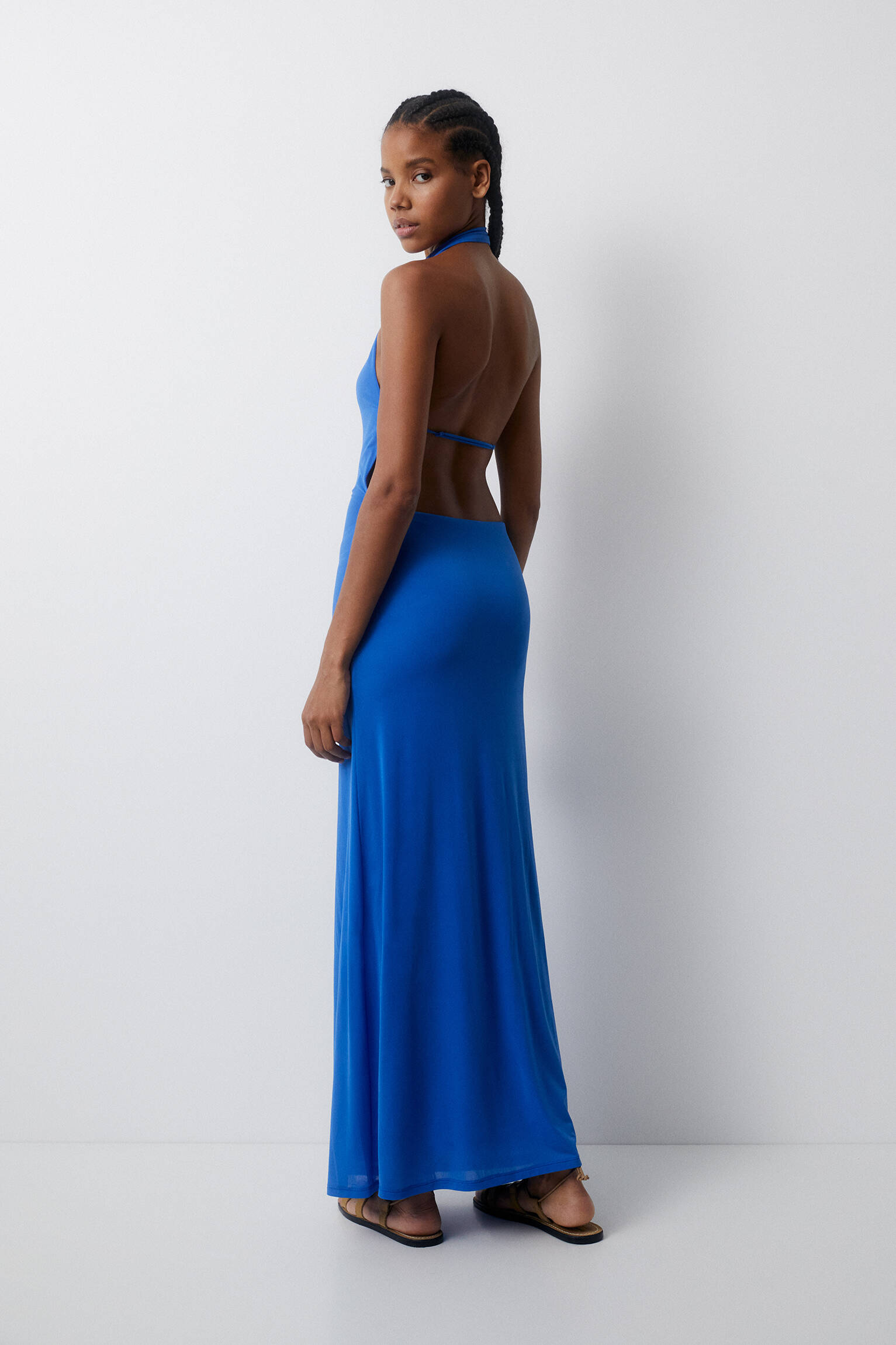 VESTIDO LONGO COM DECOTE HALTER - AZUL ROYAL