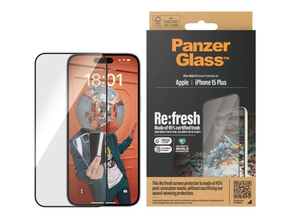 PanzerGlass™ | Ultra-Wide Fit - Skærmbeskyttelse til mobiltelefon - Re:fresh | Apple iPhone 15 Plus