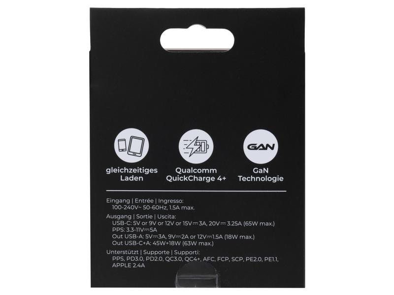 onit USB-Wandladegerät Dual QC4  65 W GaN Schwarz Ladeadapter mit einem USB-C- und einem USB-A-Port