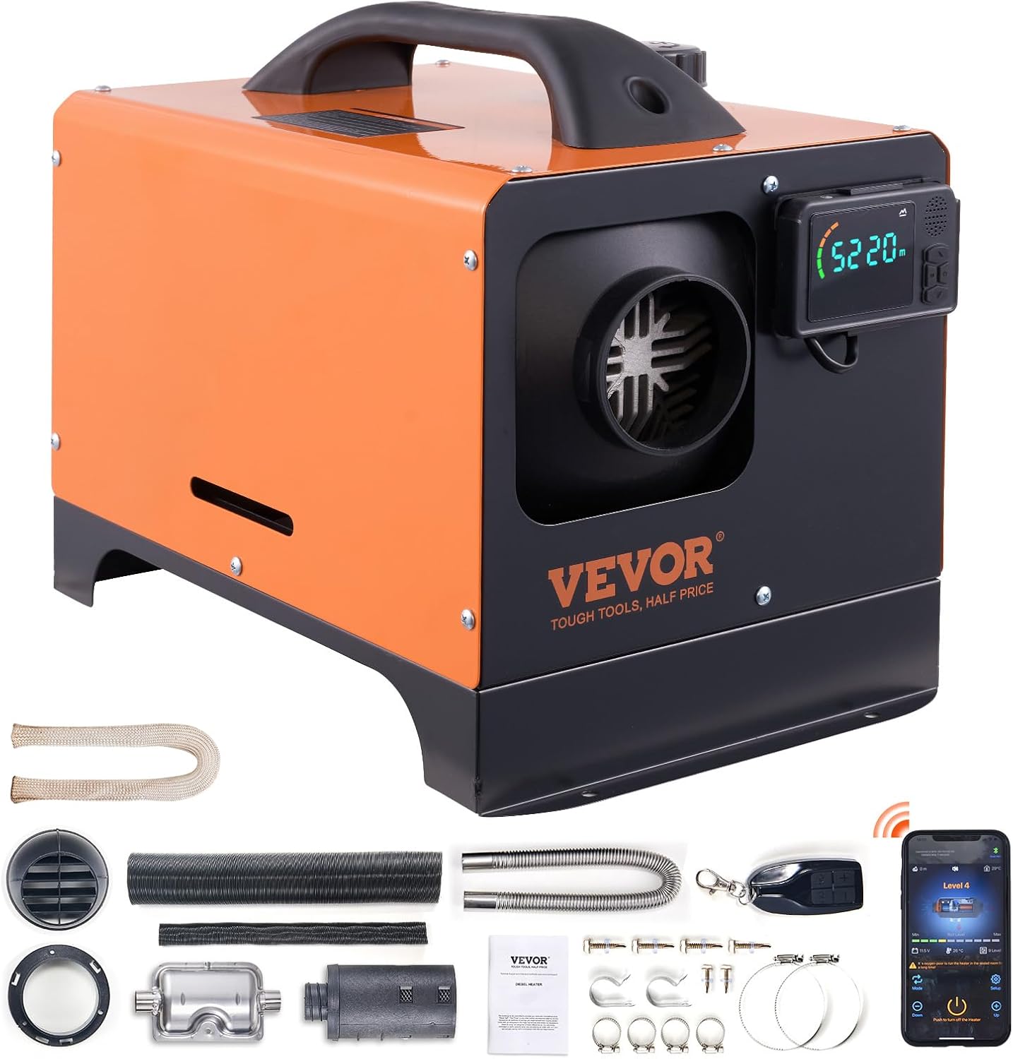 VEVOR Luft Dieselheizung Standheizung 12V 5-8kW, Luftheizung Air Diesel Diesel Standheizung Lufterhitzer, 0,16–0,62 L/Std. Auto-Dieselheizung mit LCD-Display & Fernbedienung & Bluetooth-APP Steuerung