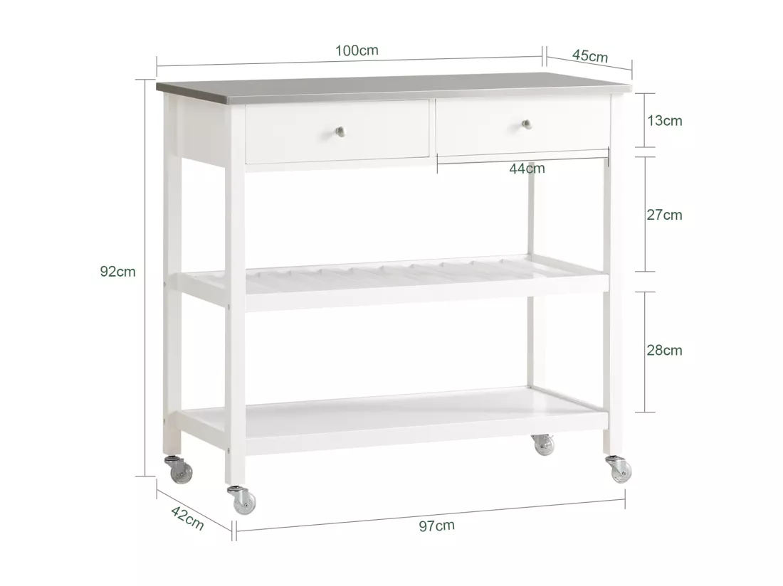 Desserte roulante Chariot de cuisine de 2 étages avec grand plan de travail en Acier Inox, FKW47-W
