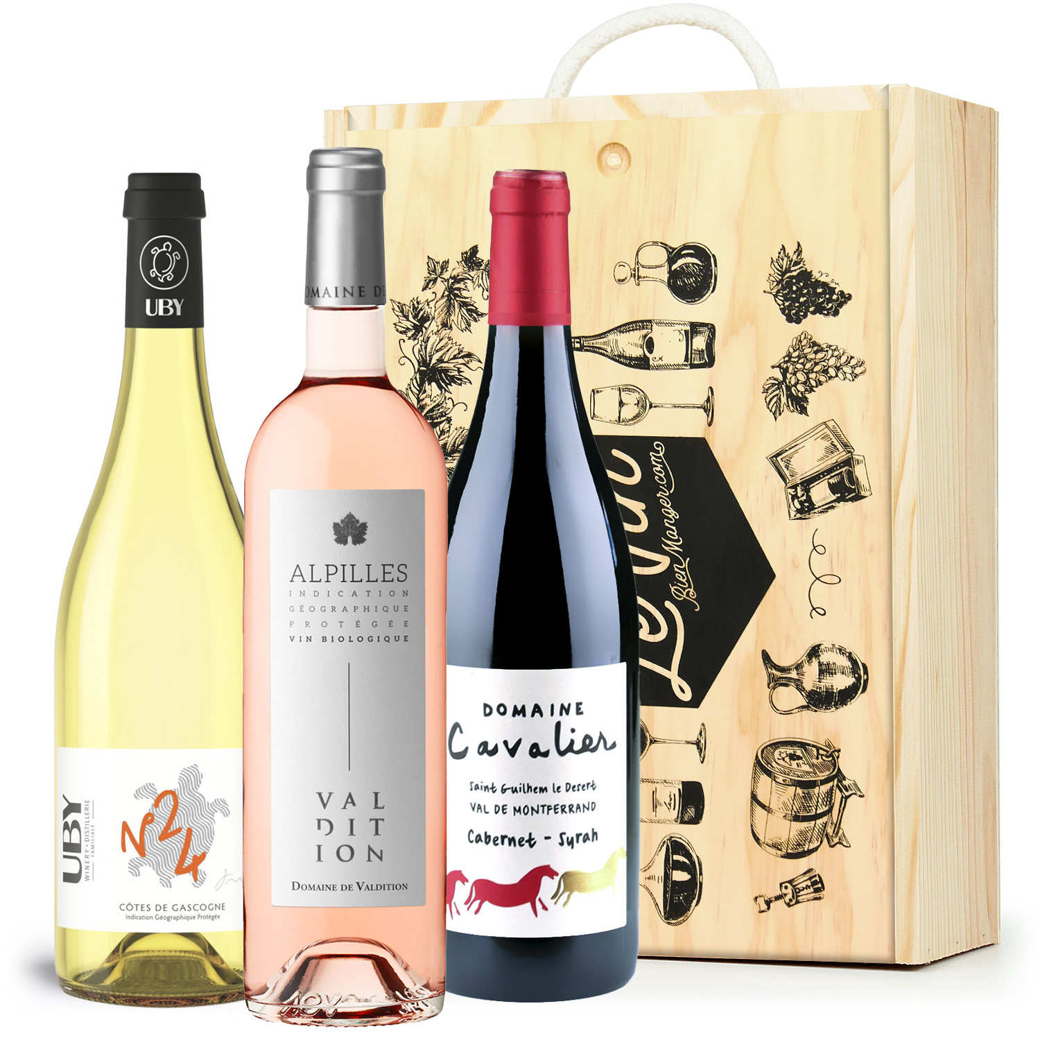 Coffret cadeau 3 vins bio 3 couleurs (blanc, rosé, rouge)