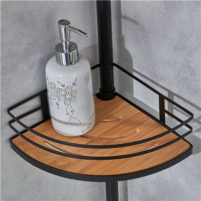 Étagère de douche télescopique inox et bambou