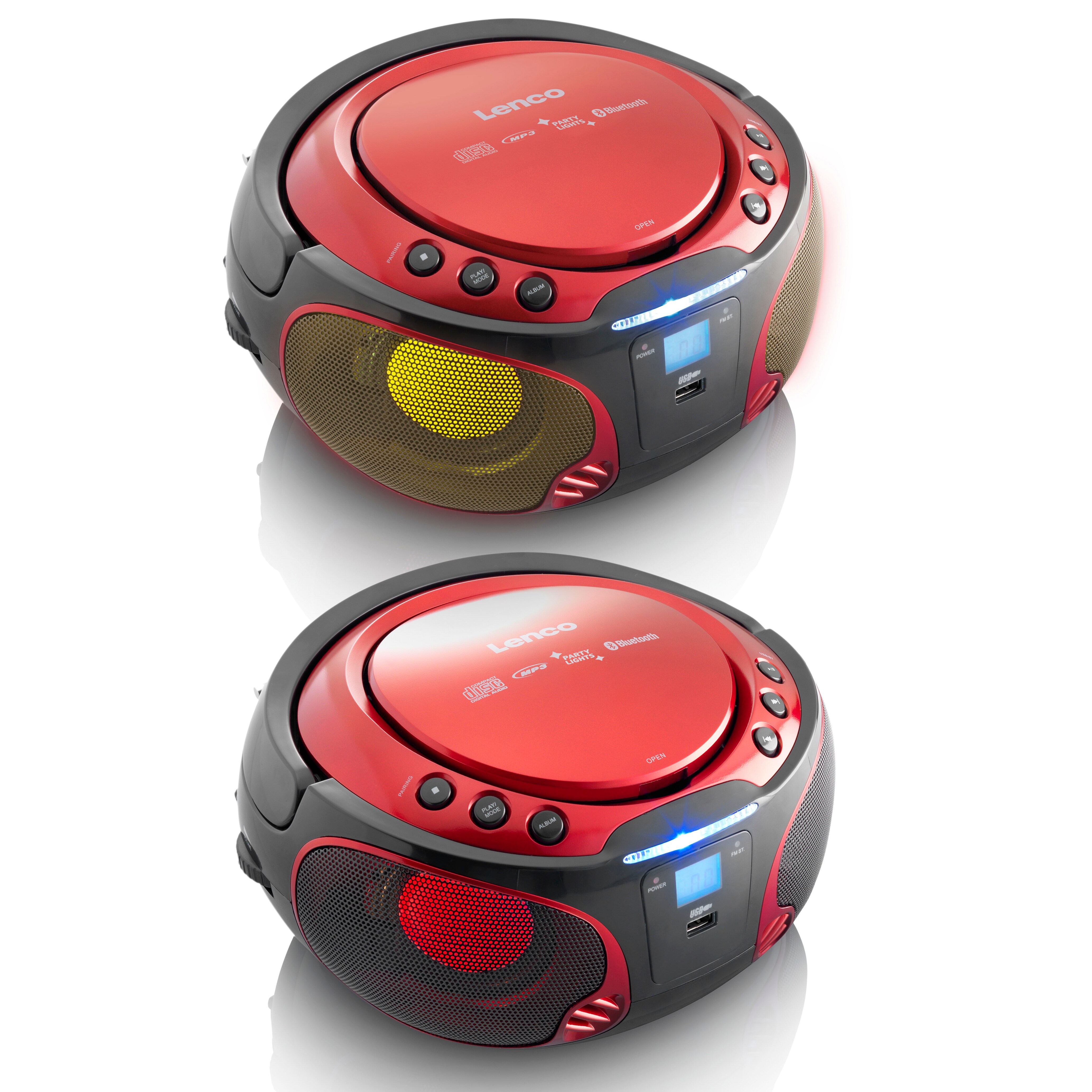 Lenco SCD-550RD - Tragbares FM-Radio mit CD/MP3-Player - Bluetooth - USB-Anschluß - Lichteffekte - Kopfhörerausgang - Rot