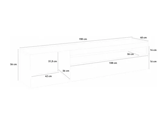 Meuble TV moderne avec porte et tiroir rabattable 150 cm Quadro