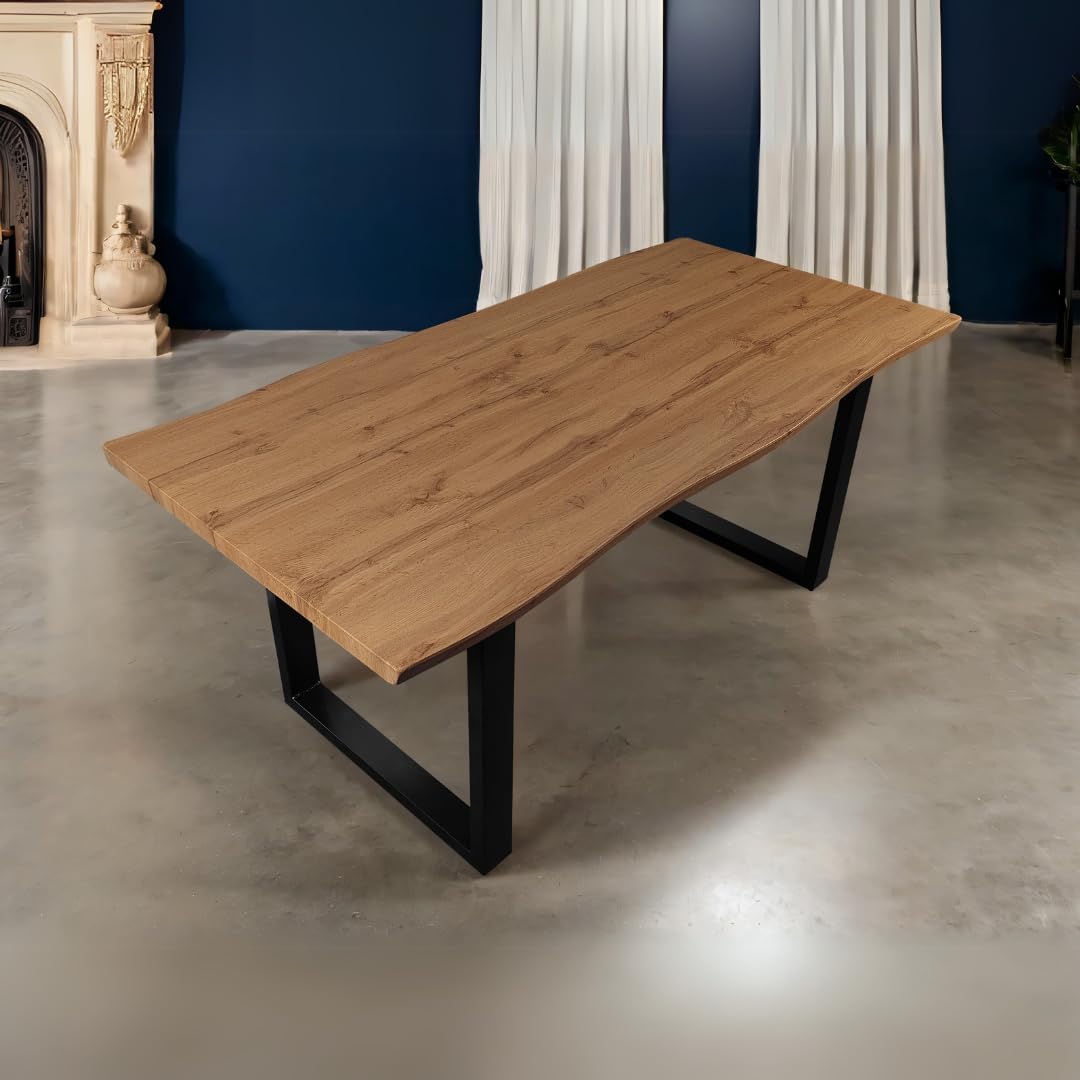 Esstisch 180x90 cm Holz 40mm Eiche-Optik, U-Gestell schwarz, Baumkantentisch aus Holz, Casa Massiva