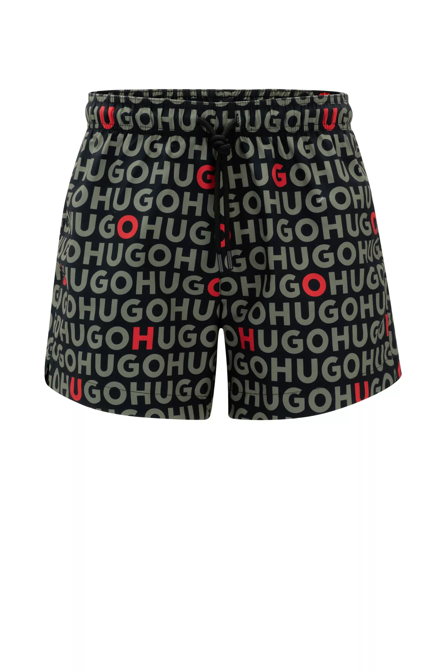 Calções de banho HUGO vermelhos, em material reciclado, com estampa do logotipo.
