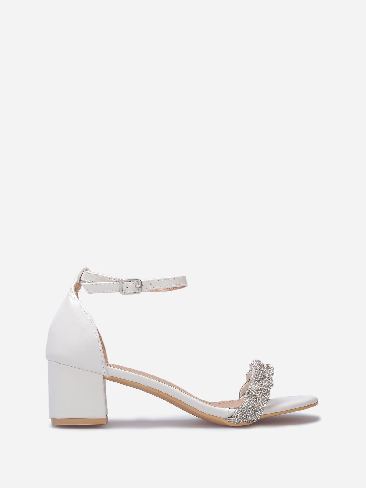 Sandales à bride tressée en strass- Blanc