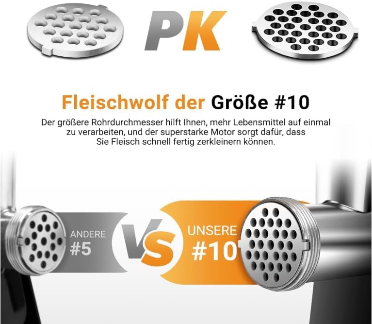 AOBOSI 3-In-1 Fleischwolf Elektrisch Mit 3 Edelstahl-Schleifplatten,1 Kubbe & 3 Wurstfüllrohren, [3000w Max |Size #10 ] Für Fleisch, Fleischwurst. Fleischwolf Edelstahl Mit Klingen.