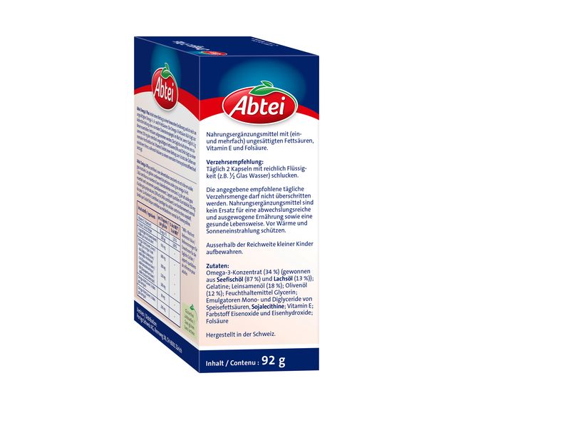 Abtei Omega 3 Plus 60 Kapseln Reich an ungesättigten Omega-3, 6- und 9-Fettsäuren