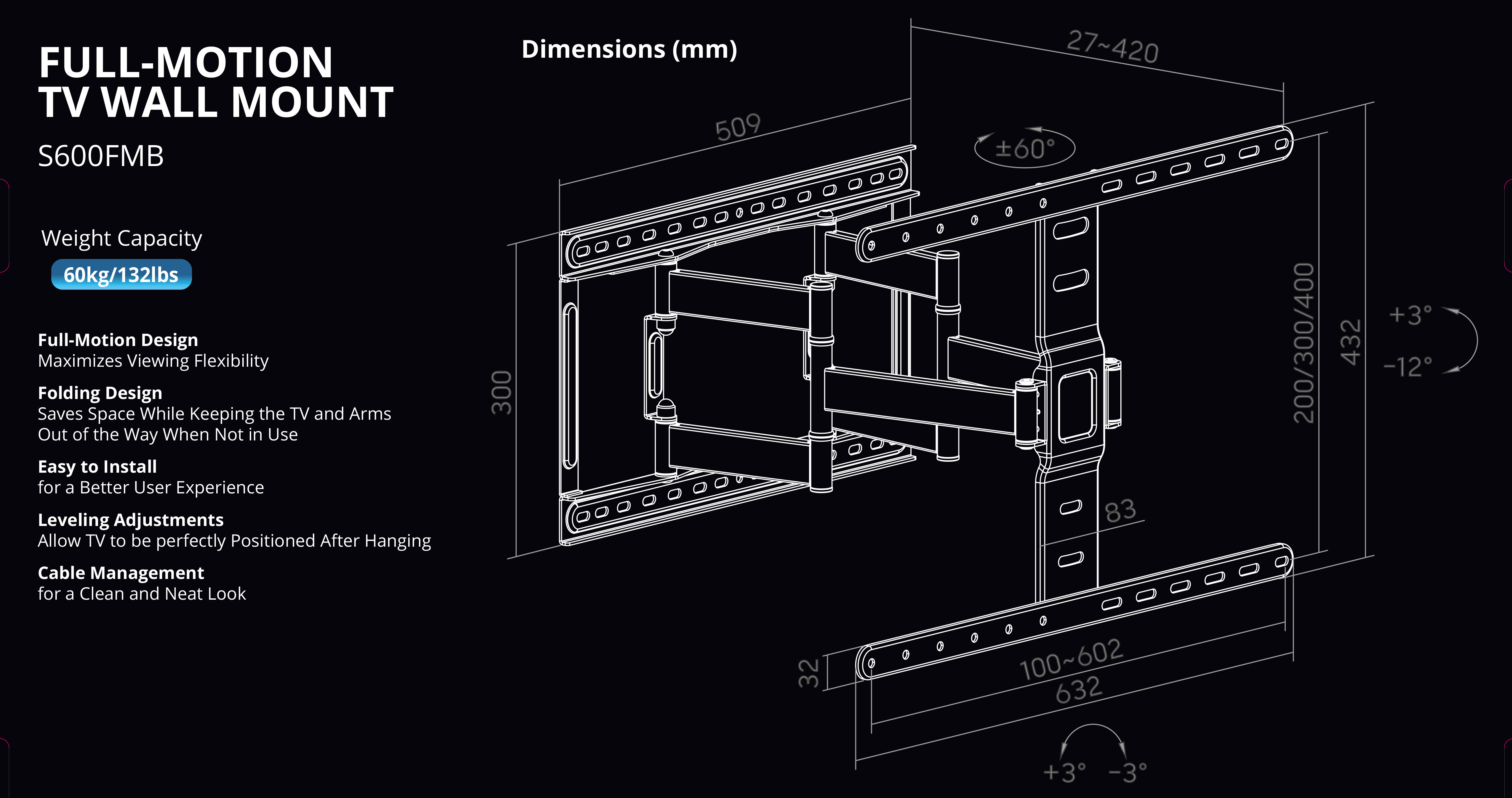 LD Sound & Vision S600FMB draai- en kantelbare muursteun