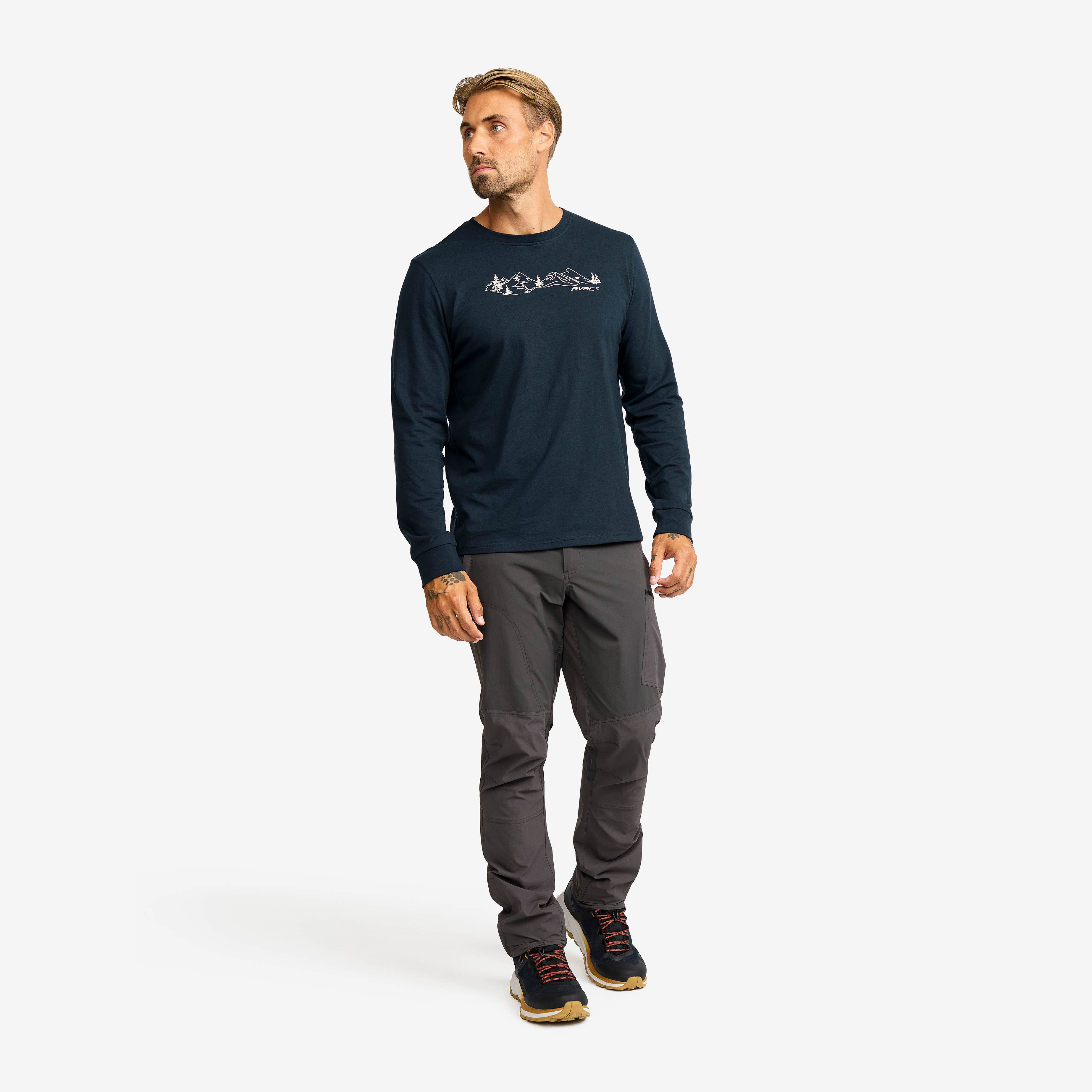 Easy Graphic Landscape Lines Long-sleeved T-shirt Herre Blueberry
