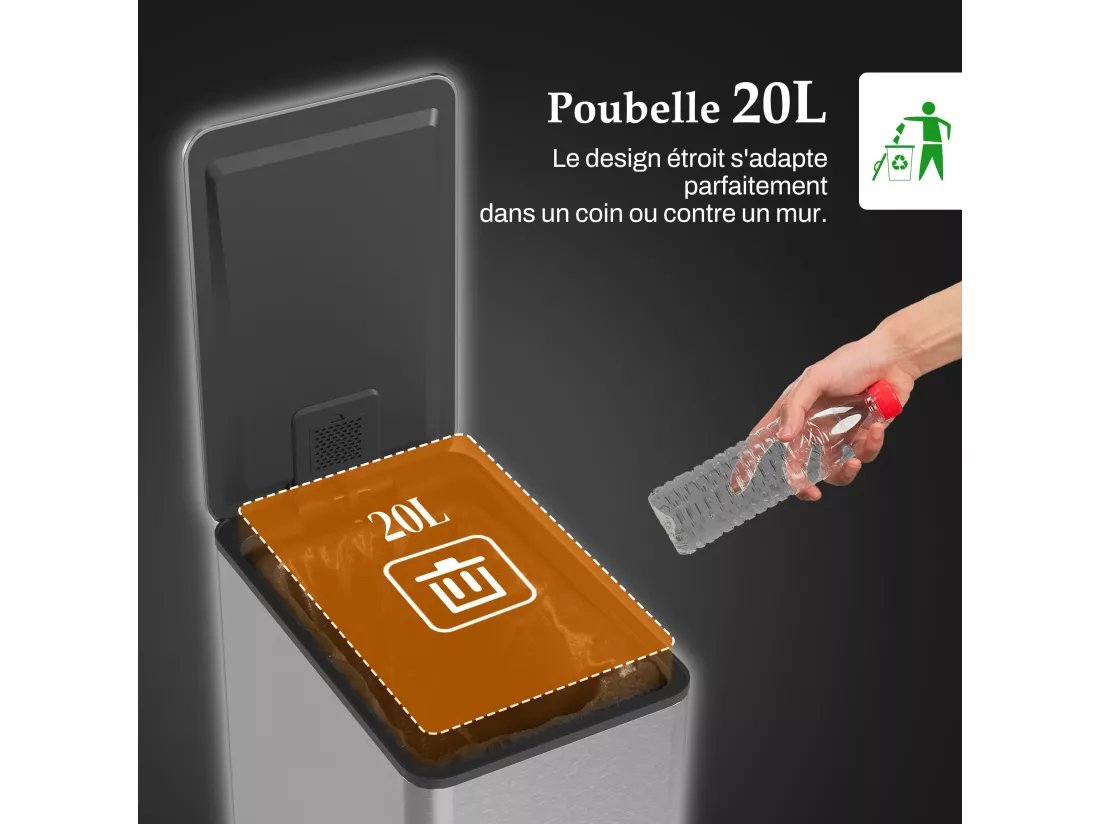 Poubelle de cuisine 20L - poubelle à pédale compartiment seau amovible - acier inox.
