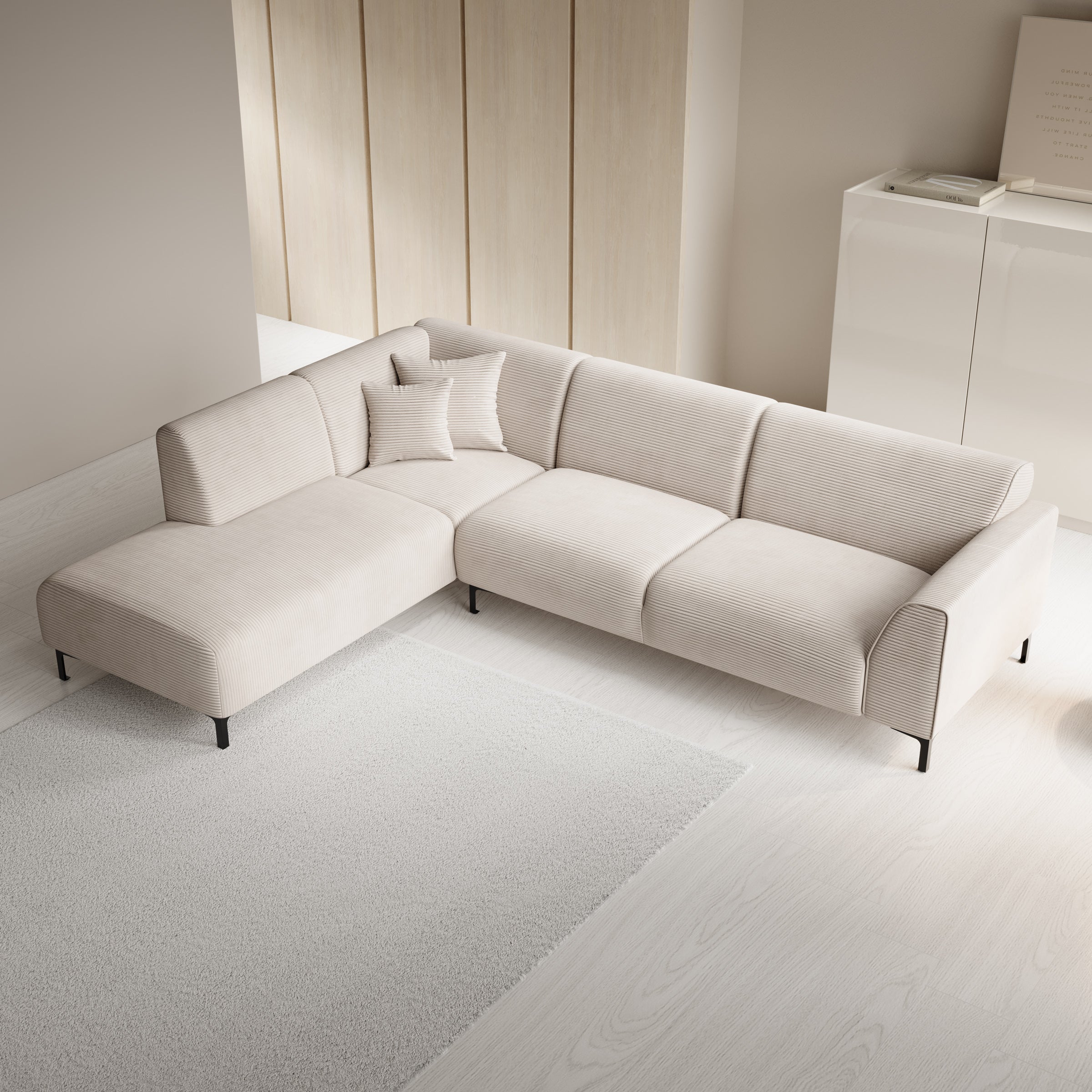 Moana - Hoekbank 4-zits met chaise longue - Ribstof beige - Links