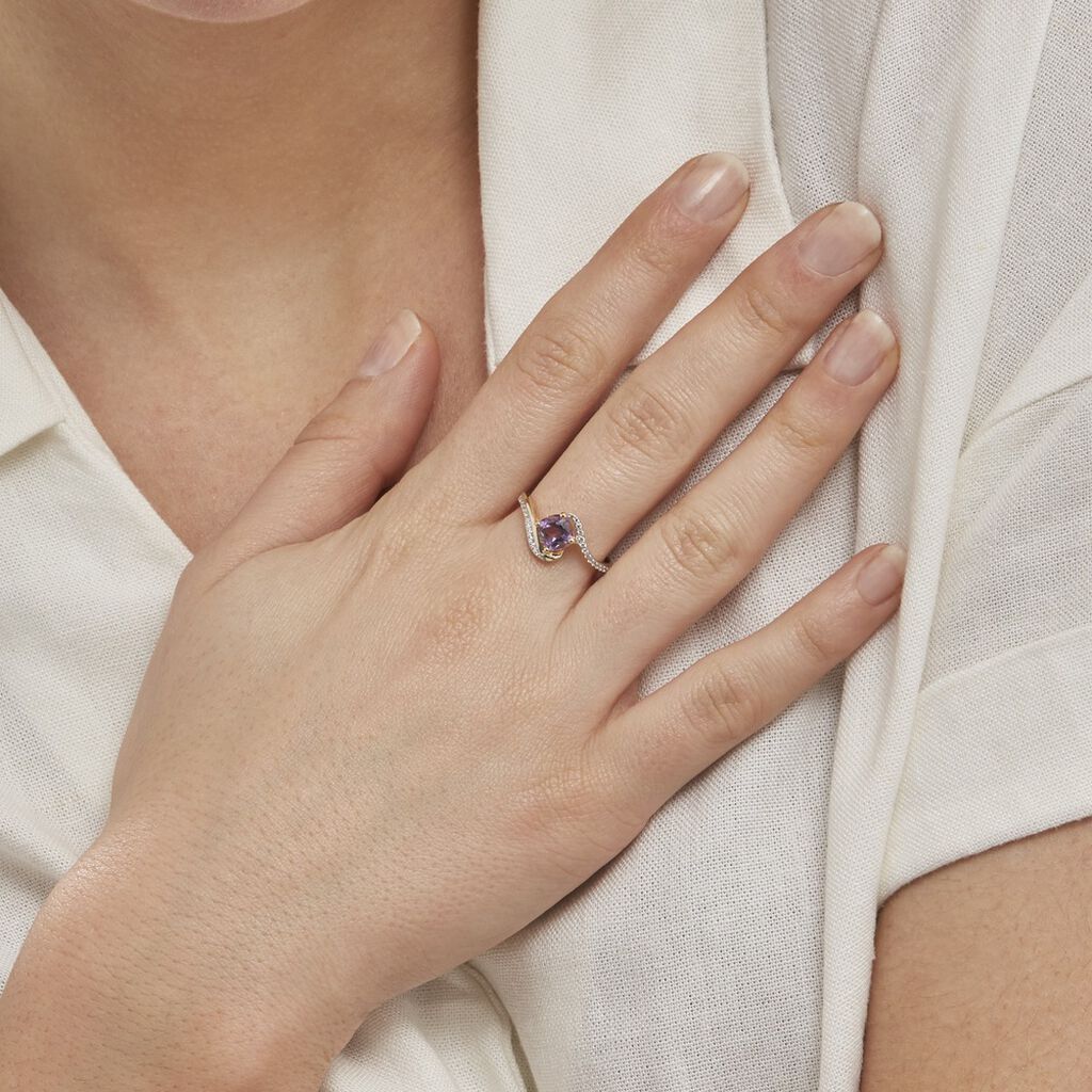 Bague Maria-serena Or Jaune Amethyste Et Oxyde De Zirconium