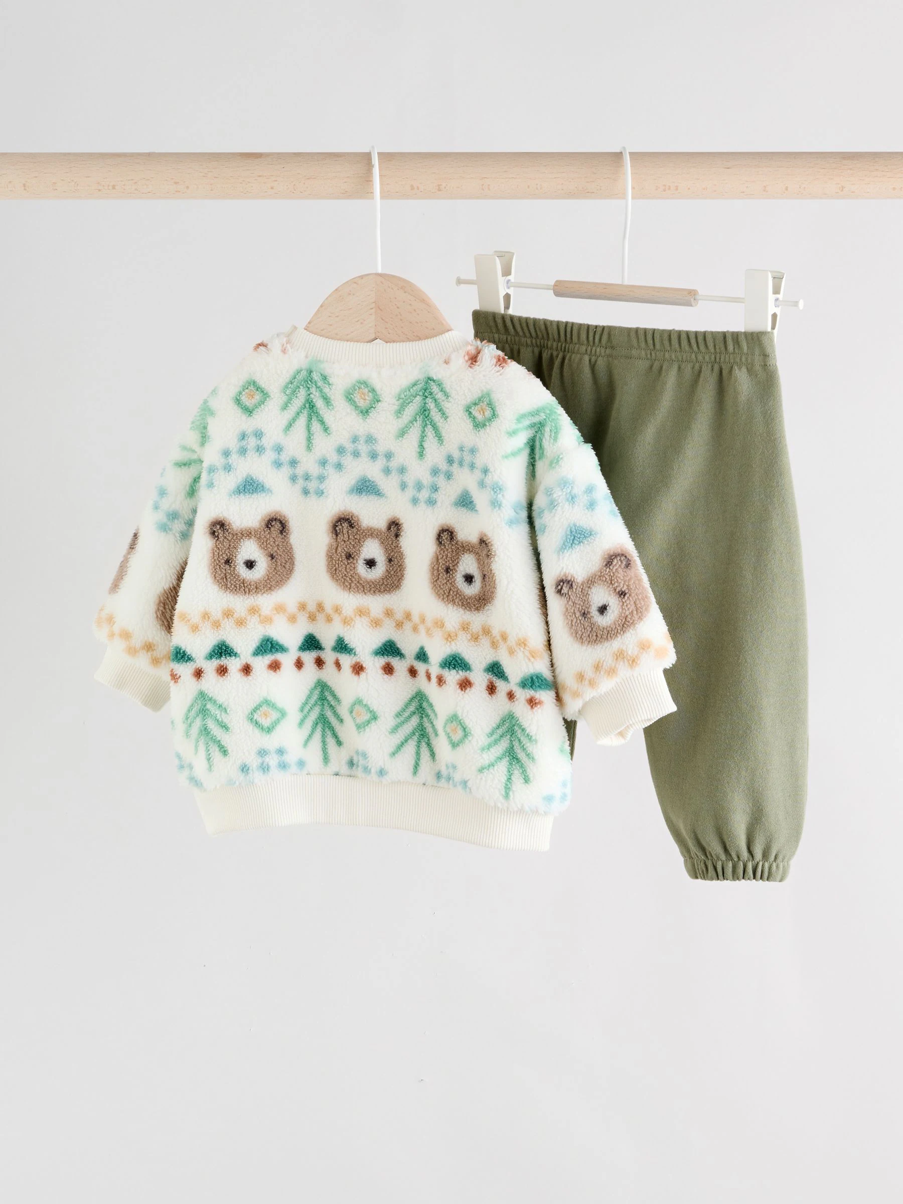 Groene beer Fairisle - Set van fleece top en joggingbroek voor baby's (0mnd -2jr)