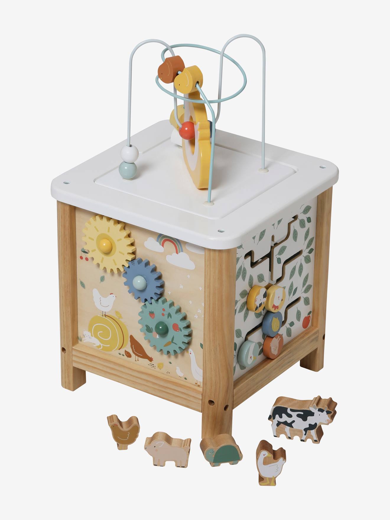 Cubo de atividades grande, feito de madeira com certificação FSC®. Rosa
