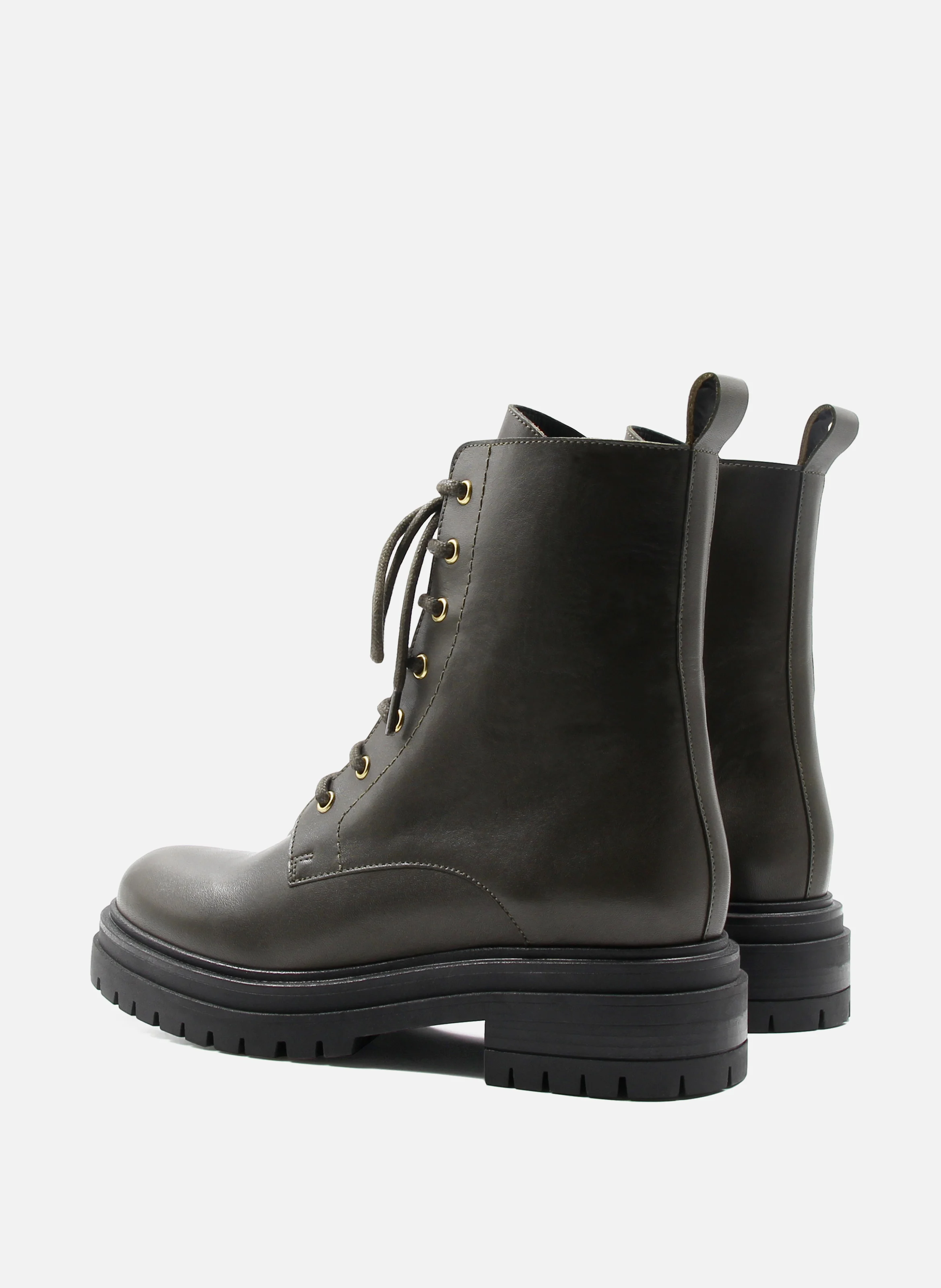 Bottines ranger crantées cuir lisse | Vert