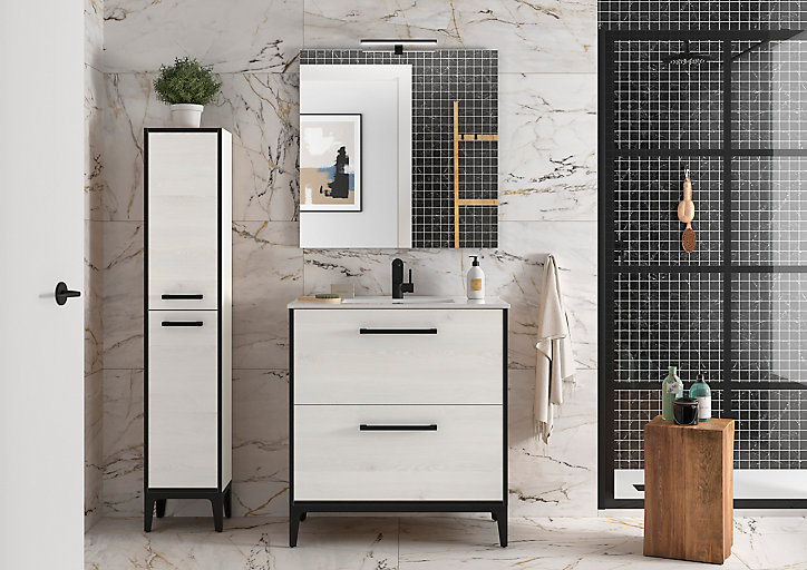 Meuble sous vasque à poser Cygnus bath Zoé L. 80 cm chêne blanchi + plan vasque encastré céramique blanc