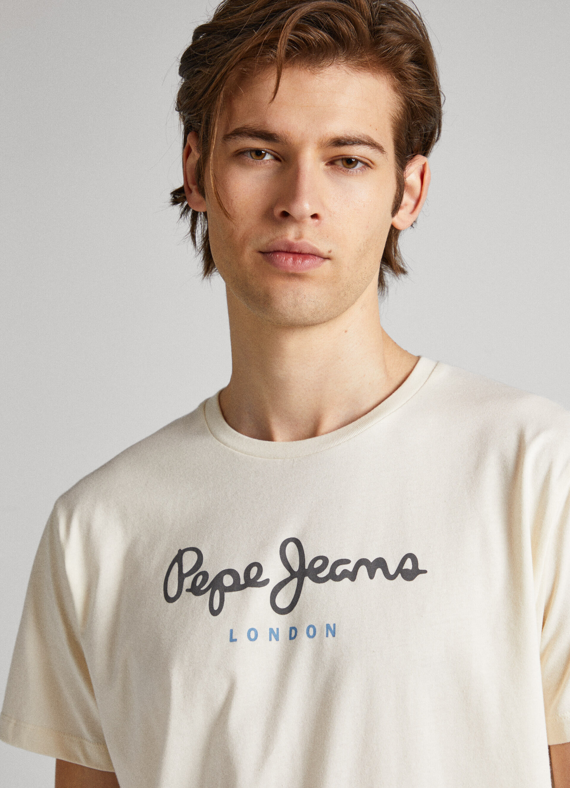 Camiseta de algodão com logotipo estampado - branco marfim