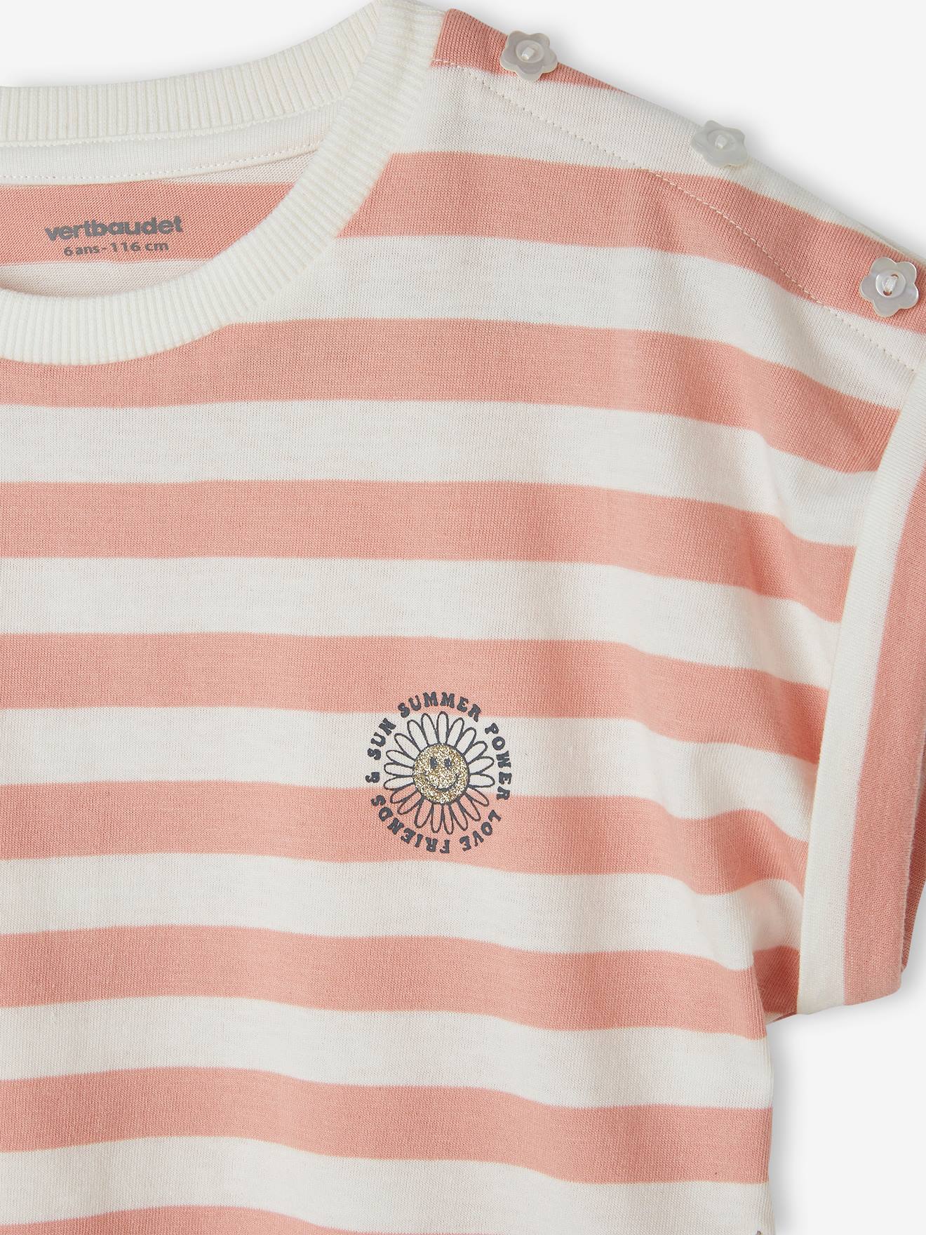 Camiseta listrada personalizável para meninas, listras rosa