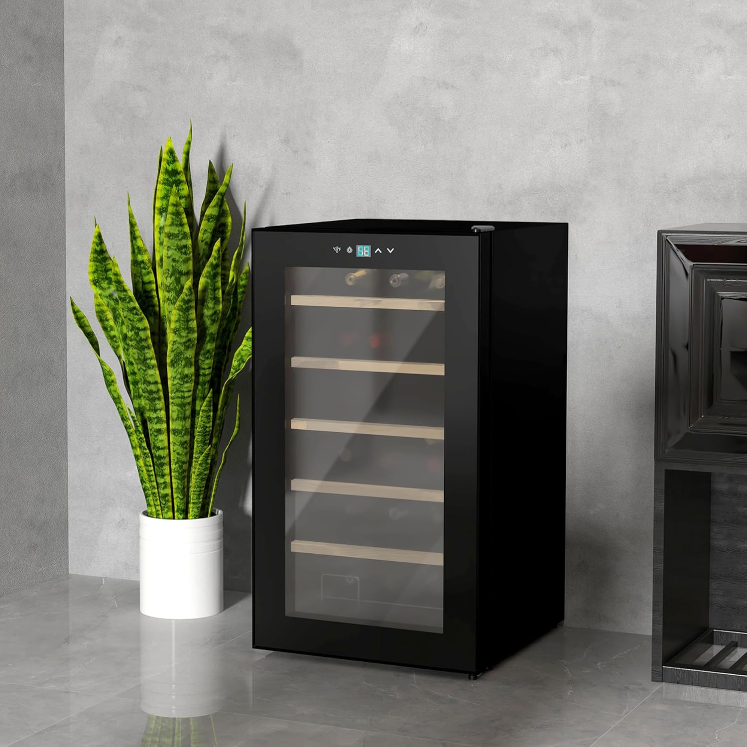 HOMCOM Cave à Vin 24 Bouteilles 65L, Haute Performance, Température Réglable 5-20° avec Éclairage LED, Panneau de Commande Tactile, 41dB Noir